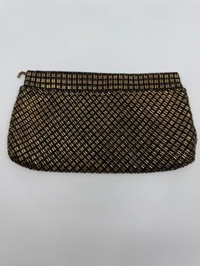 Vintage Whiting & Davis Black and Gold metal mesh Evening Clutch